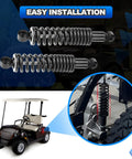 Rear Golf Cart Shock Absorbers Heavy Duty With Steel Springs And Matte Black End Links Solid Replacement Suspension Kit For Yamaha G16 G19 G22 G29 Gas Whips Ready To Roll, showcasing easy installation and design.