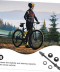 Cyclist with Beefy Heavy Duty Solid Rear Axle Kit for Mountain Bikes, highlighting durability and stability, sleek grey finish.