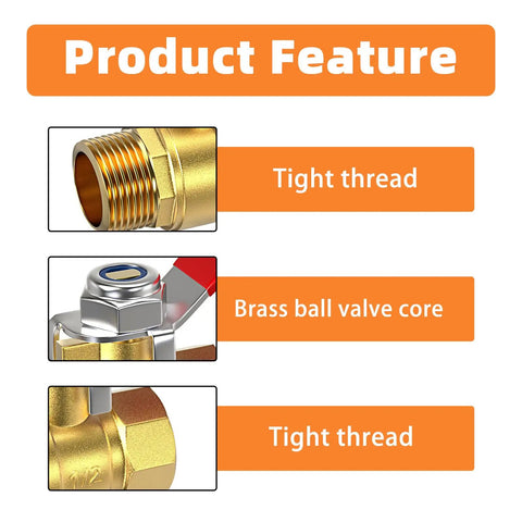 Brass Mini Ball Valve 1/2 Inch Shut Off Valve With 1/2 Inch Male To Female NPT Threads close-up of thread and core details