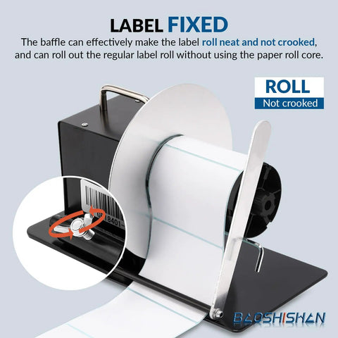 No Sweat Automatic Label Rewinder Machine With Heavy Gauge Metal Take Up Drum and Slick Two Way Rollback For Fast Printer Sync Bulk Labeling Warehouse Essential with label baffle feature.