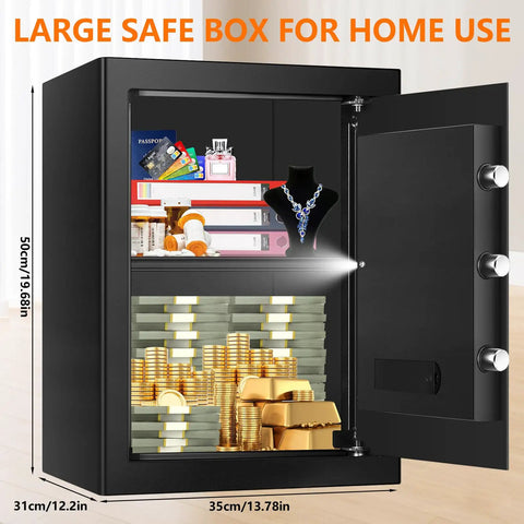 Open view of Large 3.4 CuFt Fireproof Safe Box For Home Digital Security Safe Waterproof with valuables inside on display.