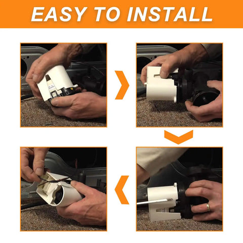 OEM Washer Drain Pump Motor For Front Load Washing Machines Replaces 4681EA2001T installation process shown in four steps
