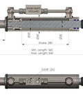 Diagram of Hydraulic Top Link Cat 1 With Locking Block and hoses, adjustable 22.125 to 33.125 inches for farm tractor use.