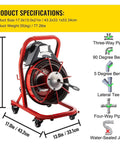 Knockout Heavy Duty Electric Drain Auger With 75 Foot Steel Core Cable, 21 inch height, 35 kg, for kitchen sinks and bathroom tubs.