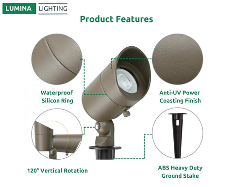 Low Voltage 12V 4W Outdoor Landscape Lights With Adjustable 160 Degree Knuckle Warm White Waterproof LED Spotlights details