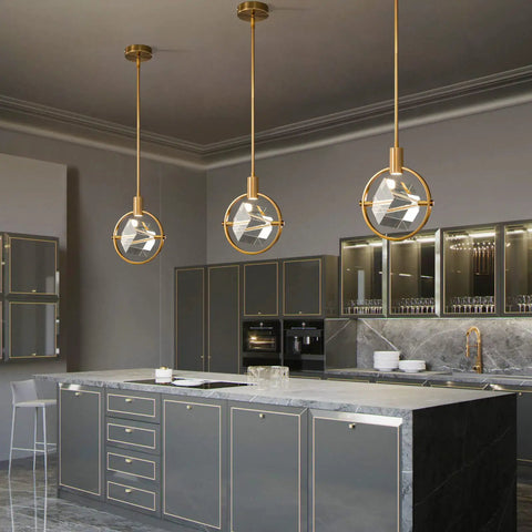 Modern Crystal Pendant Light In Gold Brushed Brass Finish With Mini LED Fixture And K9 Crystal Cube Pendant Ceiling Chandelier