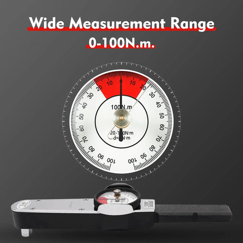 Dial Indicator Torque Wrench Half Inch Drive 0 to 100 Nm Pro Grade Precision Torque Meter With Case High Accuracy Fastener Tool For Pros And DIY Clear Dual Readout Dial For Easy Readings And Reliable Tightening, 1/2 in dial gauge