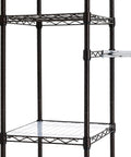 Expandable Metal Hanging Closet Organizer And Storage Rack Wardrobe With Adjustable Height Shelves, close-up of bronze shelving.