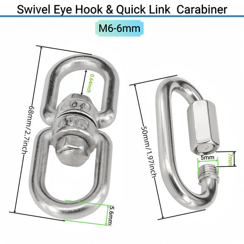 Two Pack M6 Swivel Ring Double Ended Eye Hook With Quick Link For Hanging Chairs Swings Hammocks And Fitness Ropes Gear In 304 Stainless Steel Eye To Eye Shackle Connector close up