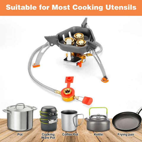 Beast Power 7200W Windproof Camping Stove With Piezo Ignition Brass Three Burners Aluminum Wind Shield Dual Fuel Canister Adapter