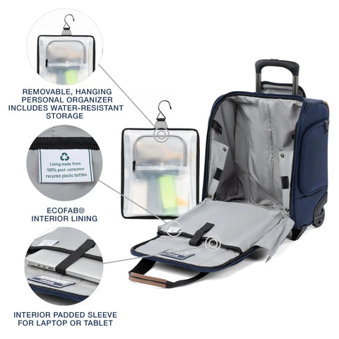 Underseat Carry-On Softside Luggage Road-Ready With Removable Personal Organizer And Water-Resistant Pocket, open view