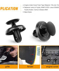 100 Pcs Push Type Retainer Clips For Lexus And Toyota Body Panels And Splash Shields 90467-07201 Replacement with applications shown