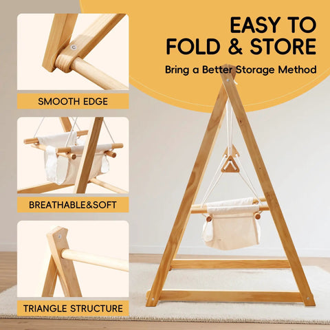 Canvas Indoor Outdoor Baby Swing For Infants To Toddler With 3 Point Safety Belt Soft Cushioned Seat And Beech Wood Dowels