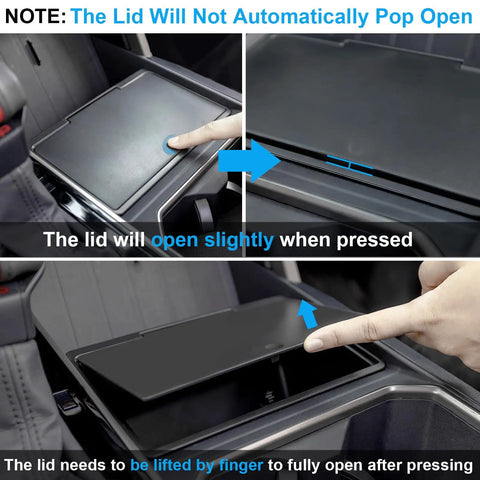 Toyota Tundra And Sequoia Hidden Center Console Organizer With Press Open Secret Compartment demonstration in vehicle.