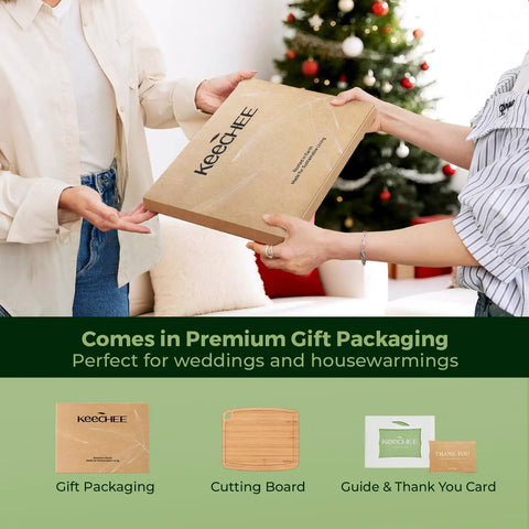 Dishwasher Safe Carbonized Bamboo Cutting Board With Juice Groove For Fruit Veggies And Cheese in premium gift packaging