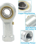 Two Pack PHSB6 Rod End Bearings Three Eighths Inch High Strength Forged Carbon Steel With Hardened Ball Joint For Beefed Up Heavy Duty Linkage And Steering Systems Offering Superior Wear Resistance And Corrosion Protection And High Load Capacity. Close-up of PHSB6 rod end bearing with copper ring bushing and 3/8 thread