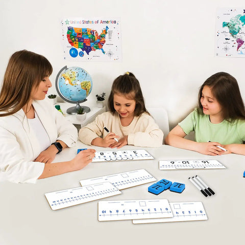Students using 12 Pack Double-Sided Dry Erase Number Line Whiteboards Set 4x12 Inches For Students Classroom Math Manipulatives Must Haves Hands-On Learning Great For Addition Subtraction Place Value And Quick Number Sense In Classrooms for math learning in class.