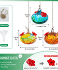 Set Of 3 Small Blown Glass Hummingbird Feeders For Outdoors Hanging With 2 Flower Feeding Ports 3 Inch Glass Hummingbird Feeders Garden Decor For Outside showing design and dimensions.