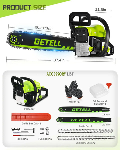 Gas Powered Chainsaw For Farm And Ranch Use, Heavy Duty Wood Cutting Beast With 58cc 3.6 HP Pro Power And NiCom Plated Green