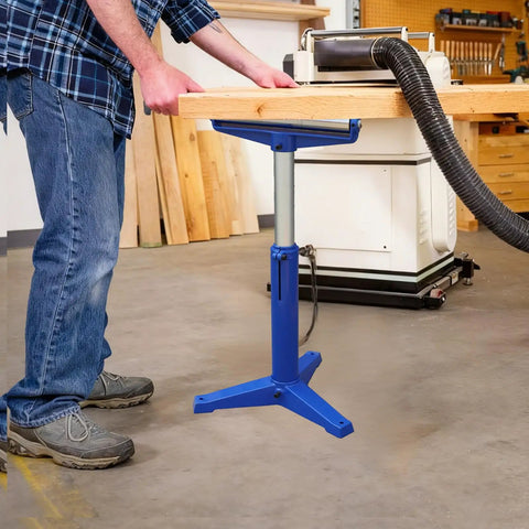 Heavy Duty Roller Stand For Woodworking With Smooth Rollers And Quick Height Adjustments From 22 To 38 Inches delivering support for wide boards.