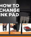 Top Tier Self Inking Date Stamp With Smooth Rotating Wheels And Refillable Red Ink Pad Built Tough For The Daily Grind Making Paperwork Simple Without The Stress Or Fuzz, showing steps to change the ink pad.
