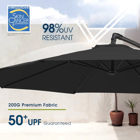 10 Foot Patio Cantilever Umbrella With Sandbag Base Included, Offset Outdoor Shade for Backyard, Garden and Pool, Easy Tilt and Crank