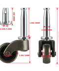 Swivel Stem Caster One Inch Wheel Zinc Alloy With Socket Replacement For Coffee Tables Chests Of Drawers Nightstands And Ottomans 360 Lb Load Capacity Elevates By About One Point Three Inches Wheel Diameter One Inch Stem Diameter Three Eighths Inch, front and side view with measurements.