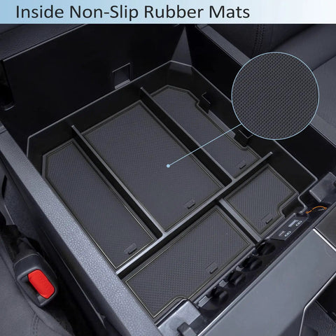 Center Console Organizer For 2022 2023 2024 2025 2026 Toyota Tundra And 2023 2024 2025 2026 Sequoia Armrest Storage Tray with ABS material and non-slip mats in car interior