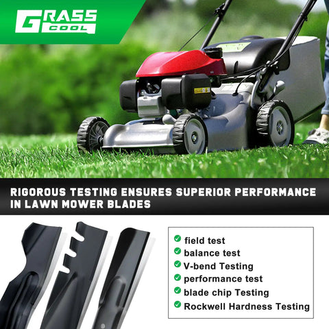 21 Inch Mulching Blade Replacement For Troy Bilt Cub Cadet Walk Behind Self Propelled Mowers Heavy Duty Beast is shown near a lawn mower.