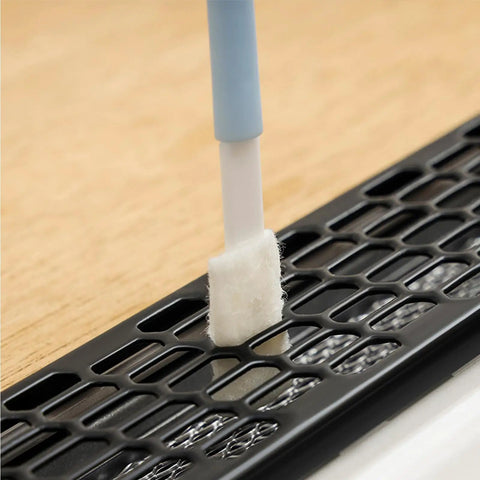 Disposable Crevice Cleaning Tool Set With 50 Replaceable Brush Heads For Tight Gaps in use on window track
