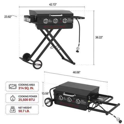 Three Burner Propane Griddle On Folding Stand 23 Inch Portable Griddle With Side Table And 314 Square Inches Cooking Area