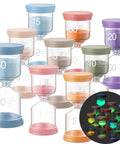 Nine Colorful Luminous Sand Timers Set With 0.5, 1, 2, 3, 5, 10, 15, 20, 30 Minute Intervals Glow In The Dark Hourglasses