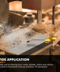 Powerful High Flow Industrial Air Blow Gun With Rubber Guard in use for workshop dust cleanup