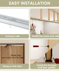 Double Pocket Door Track Kit With 10 Ft Rails, 2 Sets Of 56.7 Inch Spliced Rails For Double Doors From 48 To 60 Inches Wide Installation