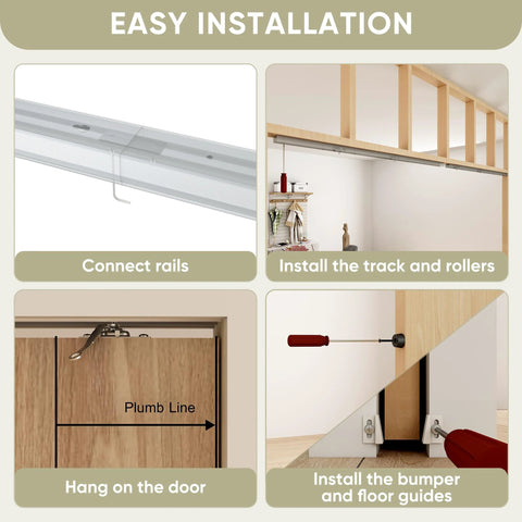 Double Pocket Door Track Kit With 10 Ft Rails, 2 Sets Of 56.7 Inch Spliced Rails For Double Doors From 48 To 60 Inches Wide Installation