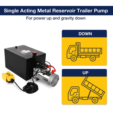 Lfgud 20 Quart Hydraulic Power Unit With Metal Tank 3200PSI Single Acting Pump and Control Remote 12V DC Motor with yellow operation buttons