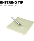 Bosch GT300 1/4-in carbide-tipped glass drill bit on pale green ceramic tile with a hole
