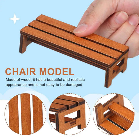 Two Pack Miniature Wooden Benches For Dollhouse Furniture And Fairy Garden Decor Realistic Retro Brown Wood Look