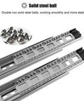 Close-up of Five Pairs Of 22 Inch Full Extension Drawer Slides With 100 Lb Capacity Side Mount Rails, showing solid steel ball bearings