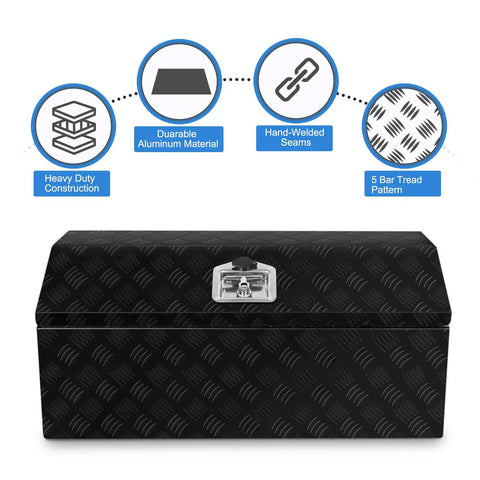 Solid 30 Inch Aluminum Diamond Plate Trailer Tongue Toolbox With Smooth Gas Struts And Secure Key Lock Matte Black Finish To Keep Your Towing Gear Neat And On Point Whenever You Hit The Open Road