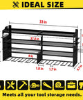 Dimensions of Heavy Duty Wall Mounted Tool Organizer With Eight Cordless Drill Holders, 33x15.5 inch, 4-layer rack.