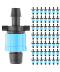 Fifty Piece Drip Irrigation Connector Kit For Five Eighth Inch Drip Tape Tubing, barbed locking fittings and tubing couplers shown