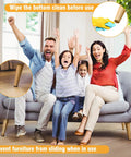Family on sofa with Oversized Non Slip Furniture Pads For Hardwood Floors 39.4 By 5.9 Inches Cuttable Self Adhesive Peel And Stick Floor Protectors on legs