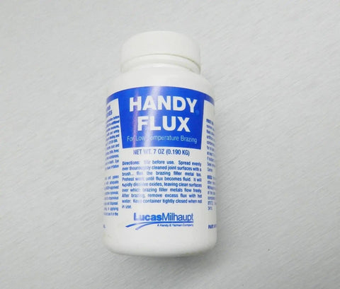 7 oz jar of Handy Flux for silver soldering and brazing, shown with label and brush cap for crafting metal accessories