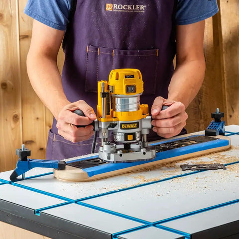 Bit Saver Hold Down Clamps For CNC Routers, Five And A Half Inch Long By One And A Quarter Inch Wide, Two Pack in use on wood