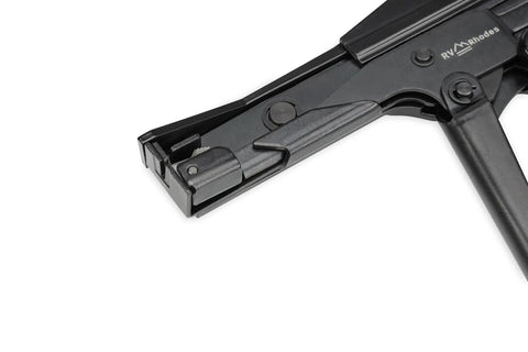 Side view of a black Zip Tie Gun And Cable Tie Install Tool With Adjustable Tension No Fuss Built In Cutter For Easy Cable Management.