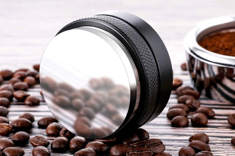53mm Coffee Distributor And Tamper With Dual Head Leveler For 54mm Portafilter Baskets on coffee beans background