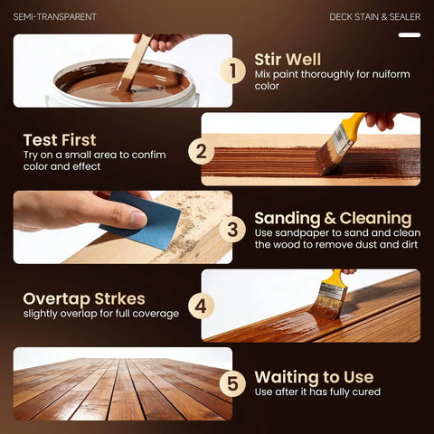 Instructions for Hella Tough Heavy Duty Outdoor Wood Stain And Sealer Combo For Deck Fence And Patio Furniture Water Based Fast Dry Low Odor Semi Transparent Antique Brown 32 Oz Can.