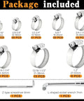 Heavy Duty Stainless Steel Worm Gear Hose Clamps Set, 175-Piece Assortment with sizes and tools displayed
