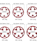 110 BCD 50T Narrow Wide Chainring For 8 9 10 11 12 Speed Road Bikes Lightweight Aluminum Alloy Single Bicycle Chainring For Road Warriors On Road And Trail, red sizes 48T to 58T displayed